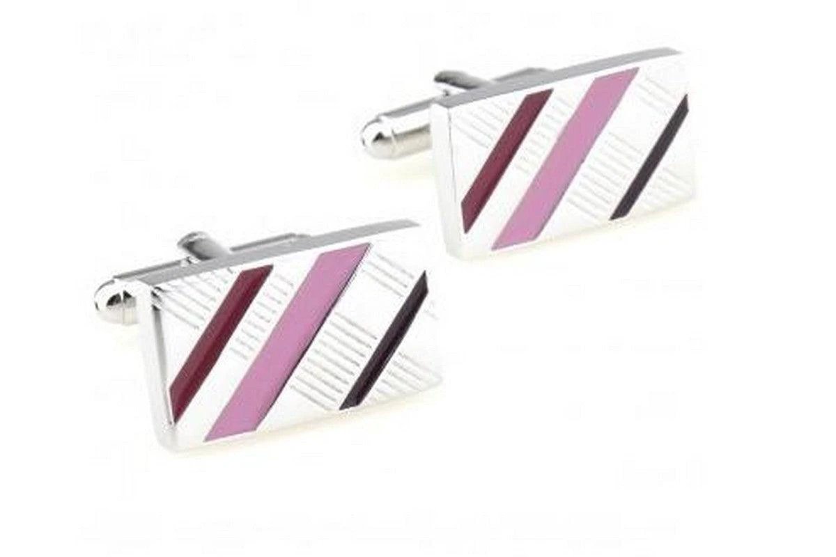 silver cufflinks with pink stripes by Frederick Thomas Handmade Mens Ties