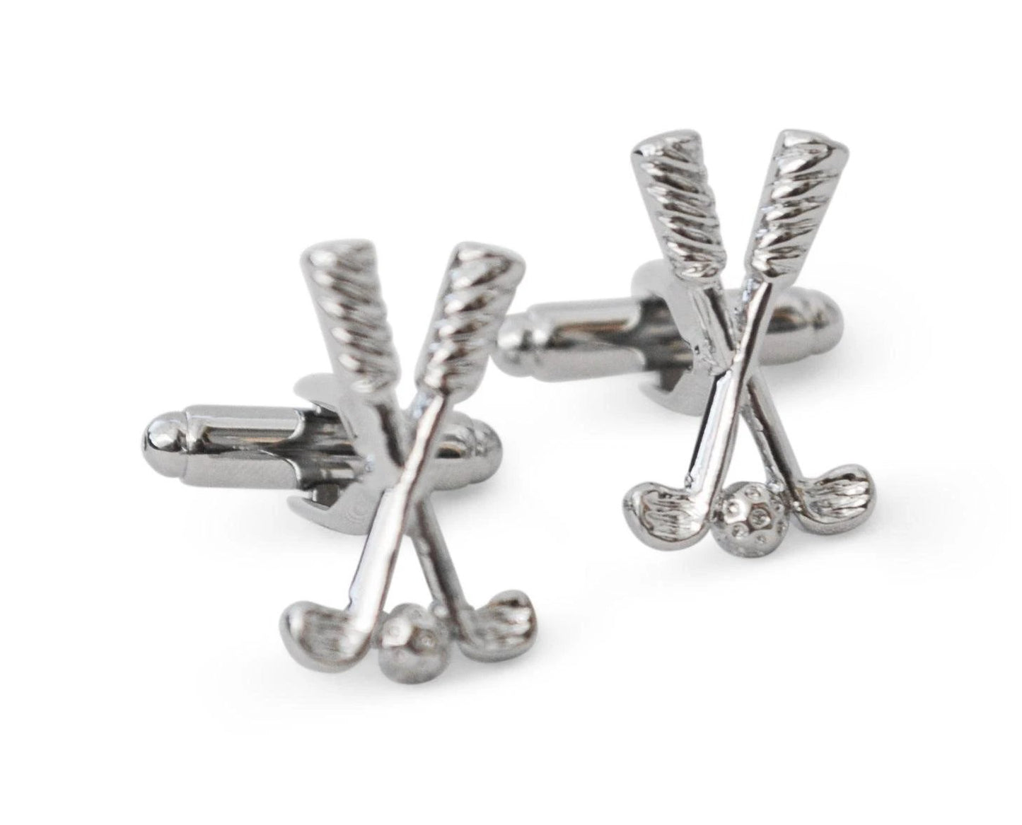 silver coloured golf clubs and ball cufflinks by Frederick Thomas Handmade Mens Ties