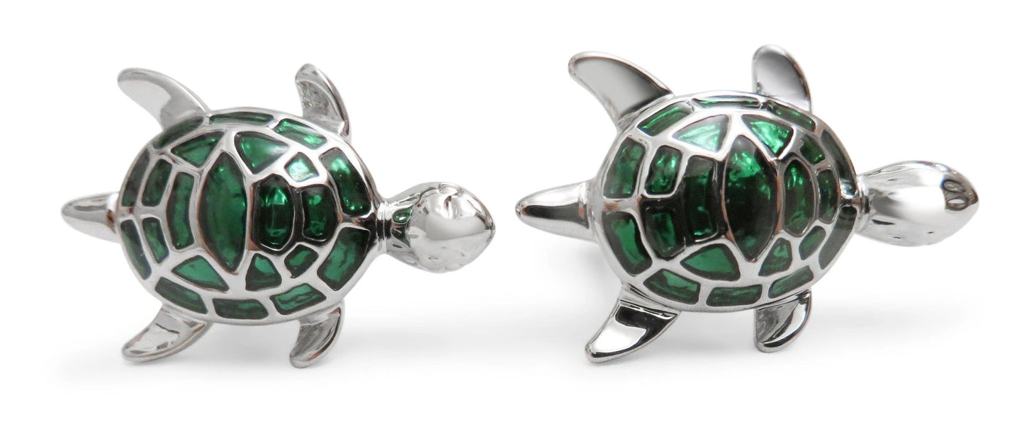 silver and green turtle cufflinks by Frederick Thomas Handmade Mens Ties