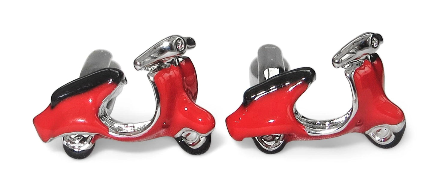 red mod style moped scooter cufflinks by Frederick Thomas Handmade Mens Ties
