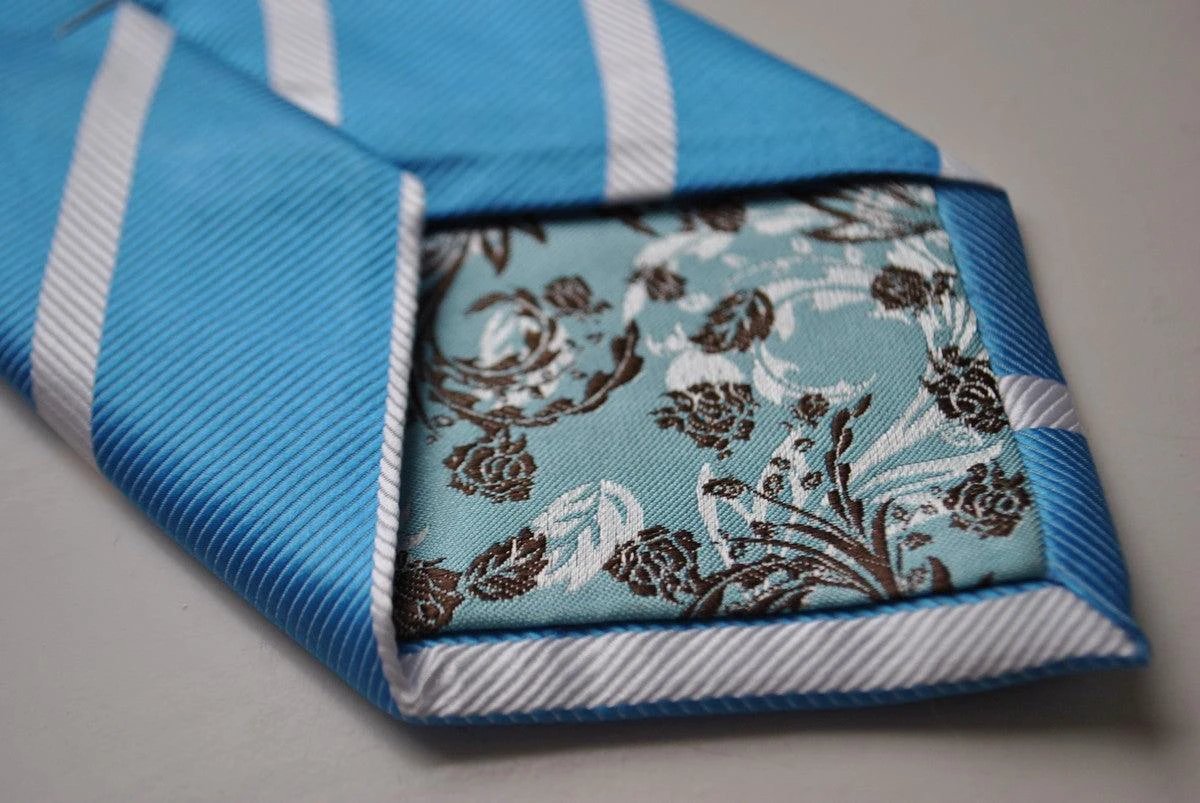 medium blue tie with white club stripes by Frederick Thomas Handmade Mens Ties