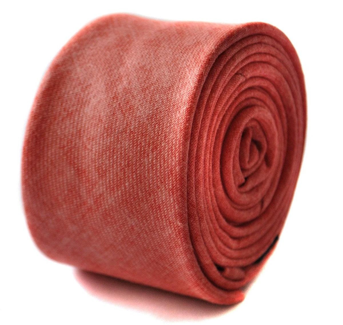 Coral Red Slim Linen Tie by Frederick Thomas Handmade Mens Ties