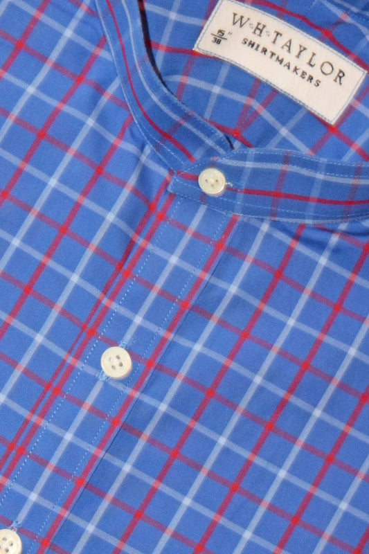 Blue and Red Plaid Check Twill Men's Bespoke Shirt - Contemporary Take on a Timeless Pattern for Versatile Styling by whtshirtmakers.com