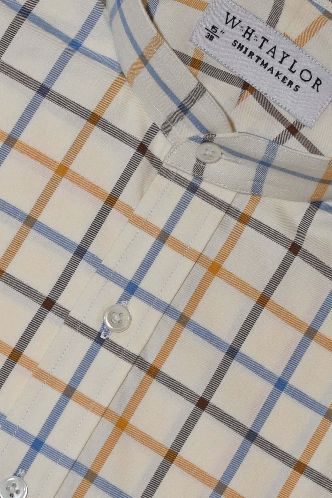 Blue, Brown & Tan Tattersall Check Poplin Men's Bespoke Shirt - Luxurious Lightweight Fabric For Sharp Everyday Style by whtshirtmakers.com