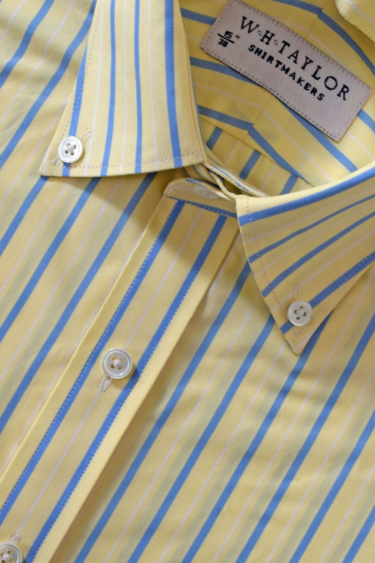 Yellow & Blue Stripe Men's Bespoke Shirt by whtshirtmakers.com