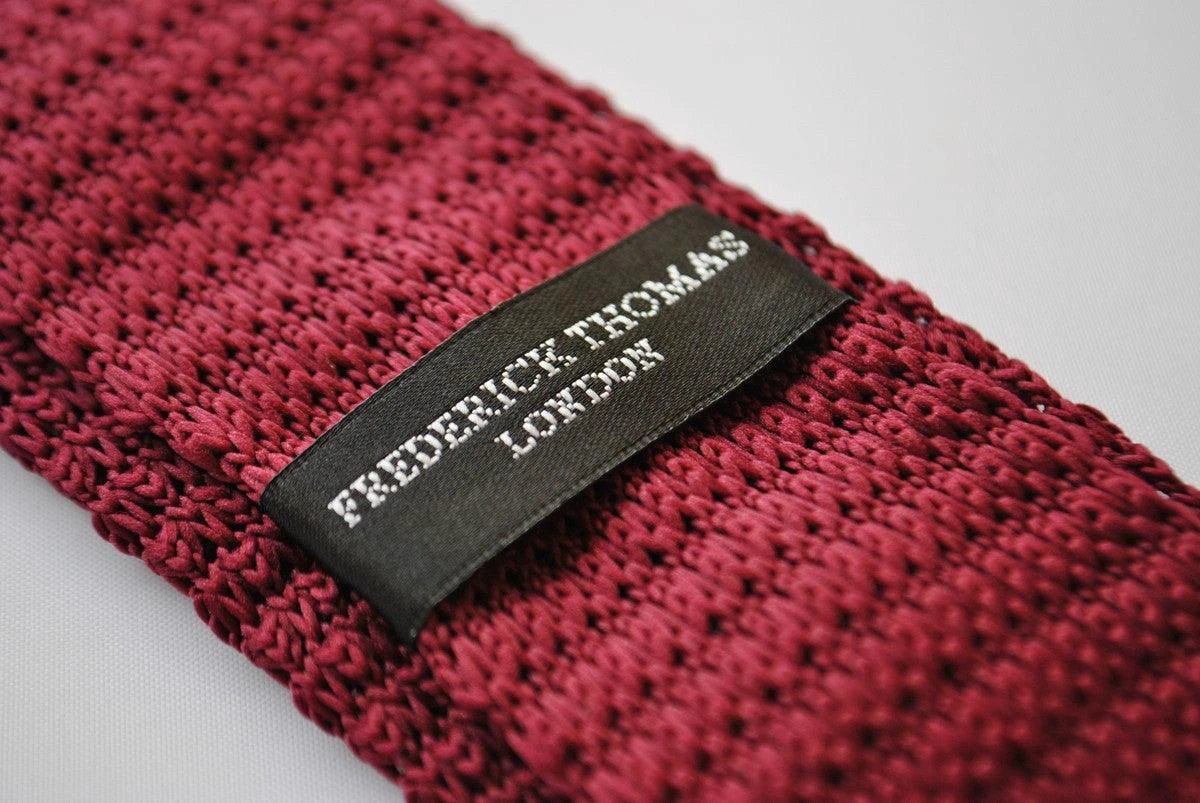 burgundy skinny knitted tie with gold polka dots by Frederick Thomas Handmade Mens Ties