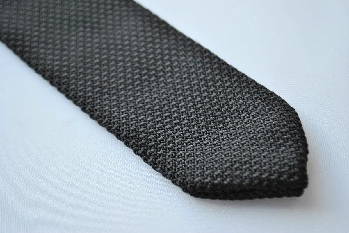 Black Tie Knitted Tie With Pointed End In 8cm Width - Luxury Handmade Texture For Contemporary Formalwear by Frederick Thomas Handmade Mens Ties