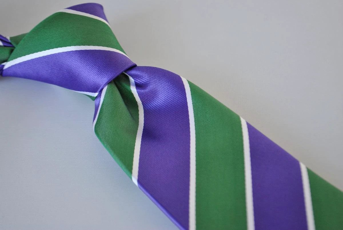 green, purple and white striped tie by Frederick Thomas Handmade Mens Ties