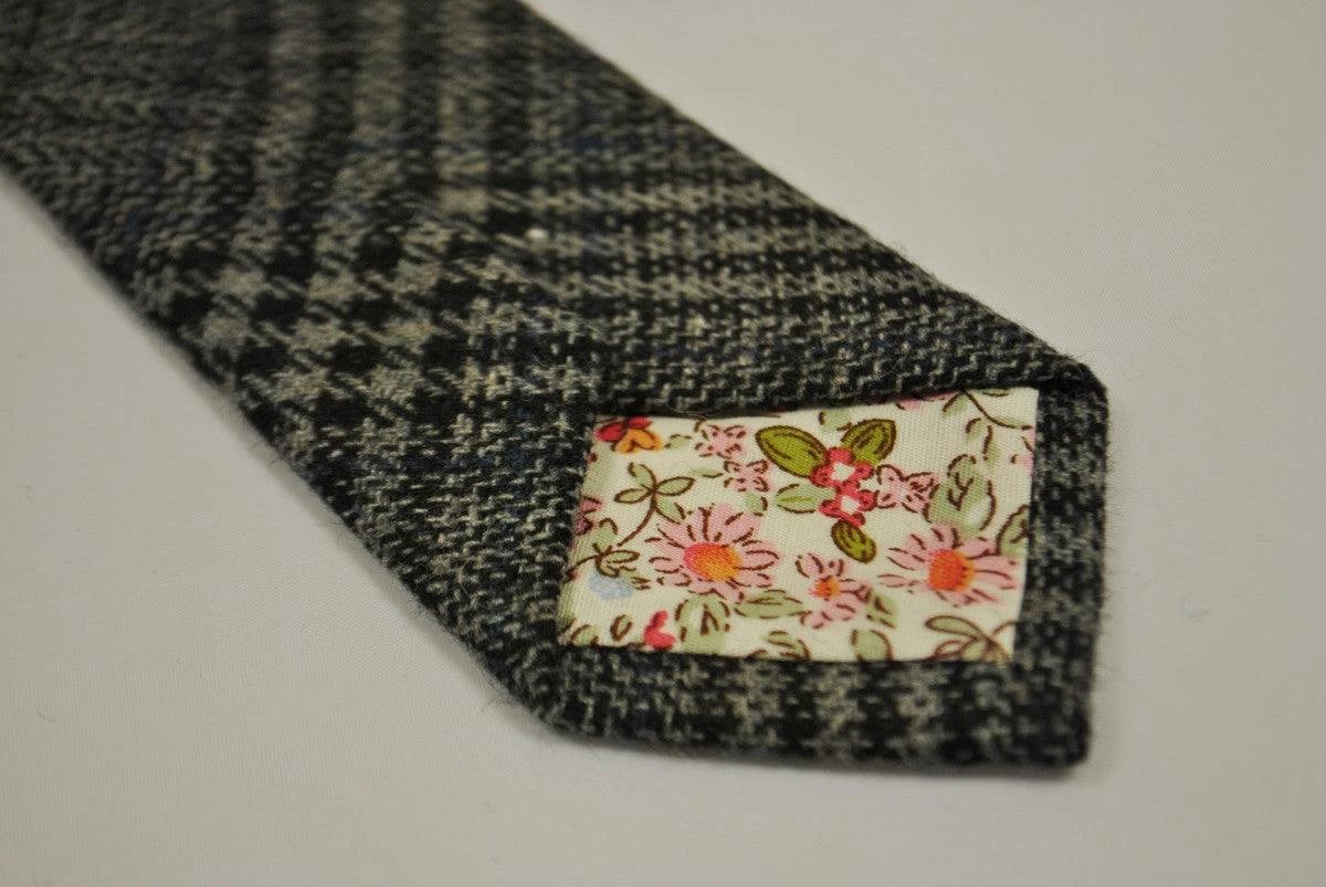 grey, black and navy check tweed wool skinny tie by Frederick Thomas Handmade Mens Ties