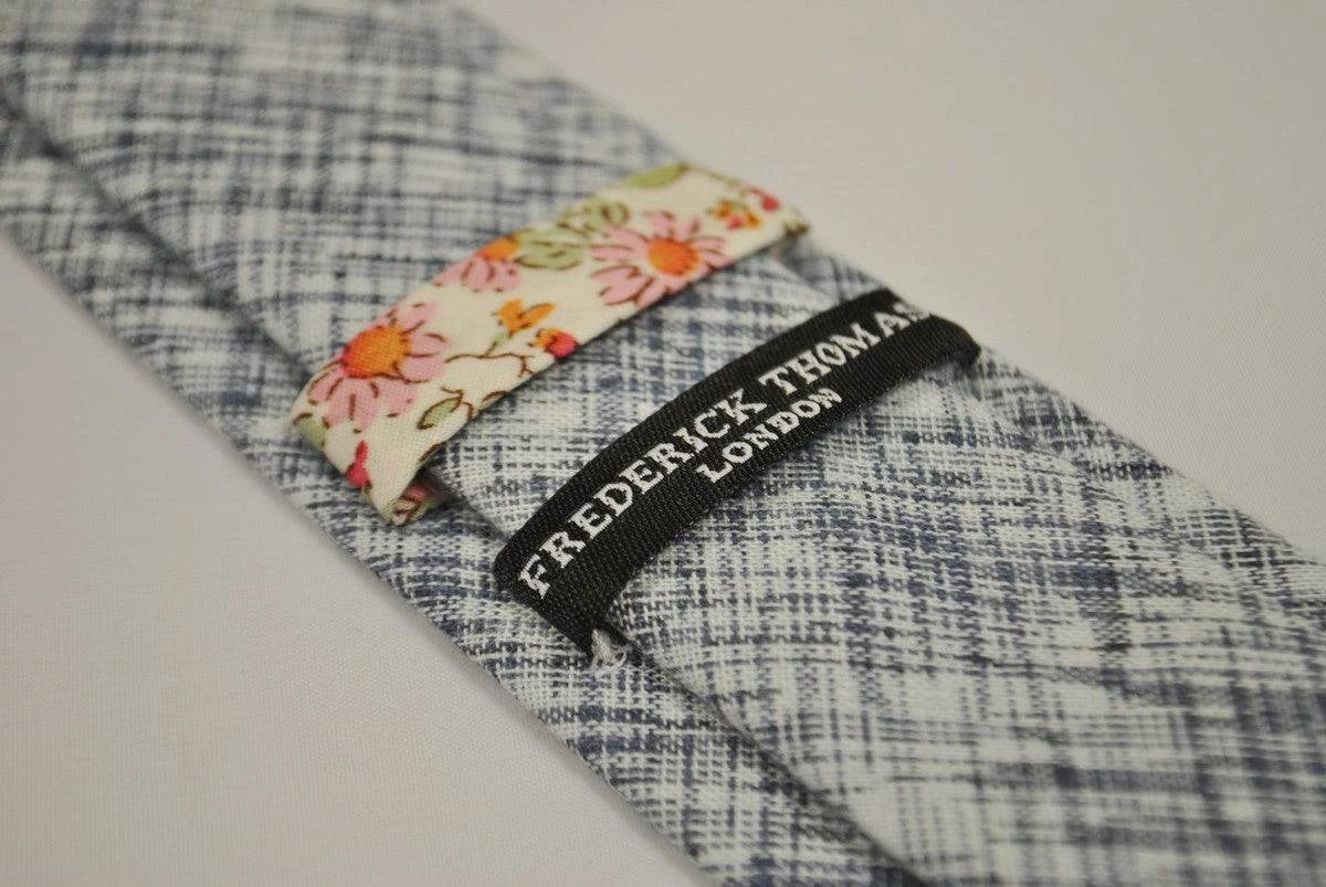 grey blue and white scratched design tie by Frederick Thomas Handmade Mens Ties