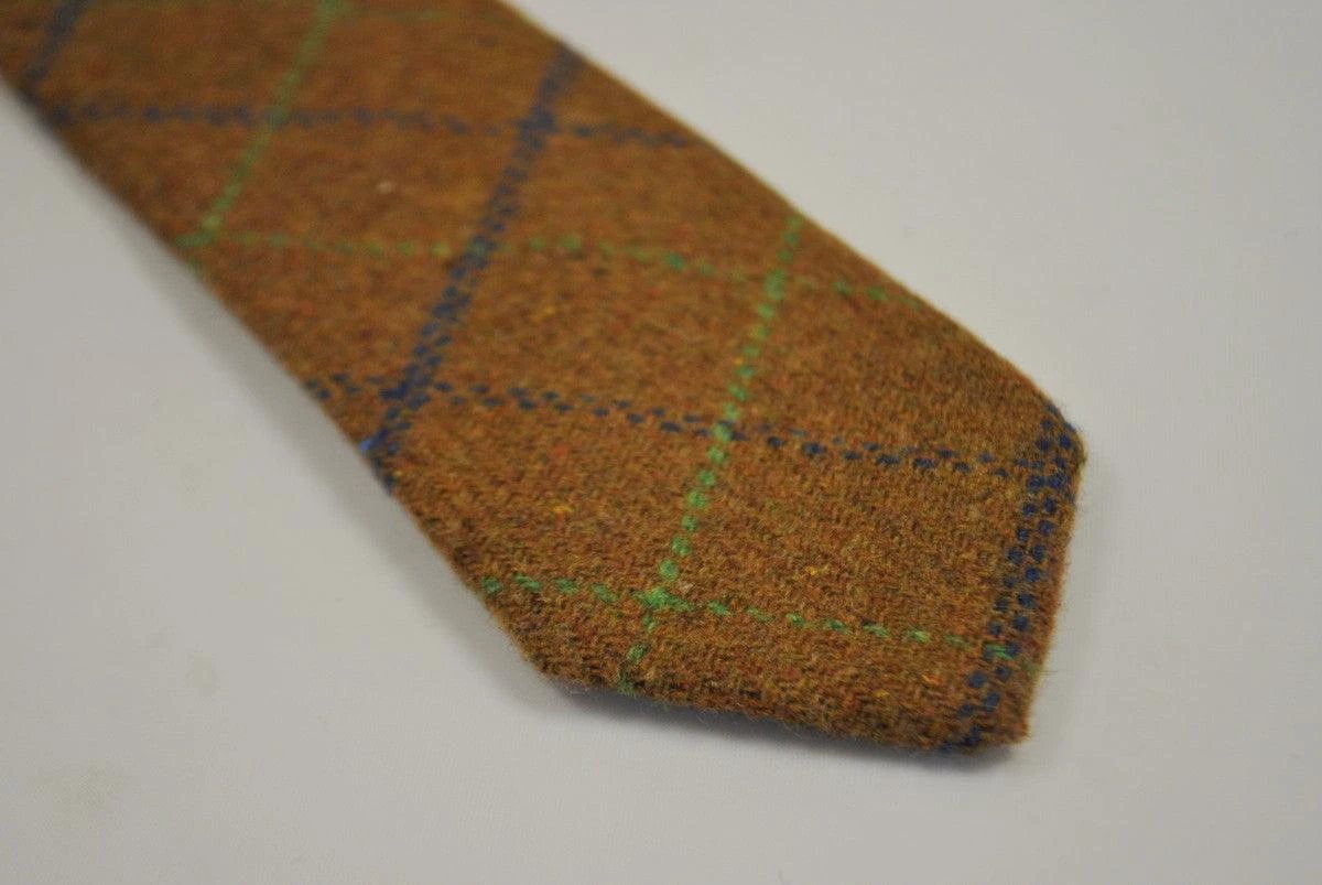 brown, green and blue check tweed wool tie by Frederick Thomas Handmade Mens Ties