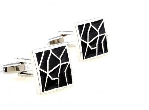 black with silver cracked design cufflinks by Frederick Thomas Handmade Mens Ties