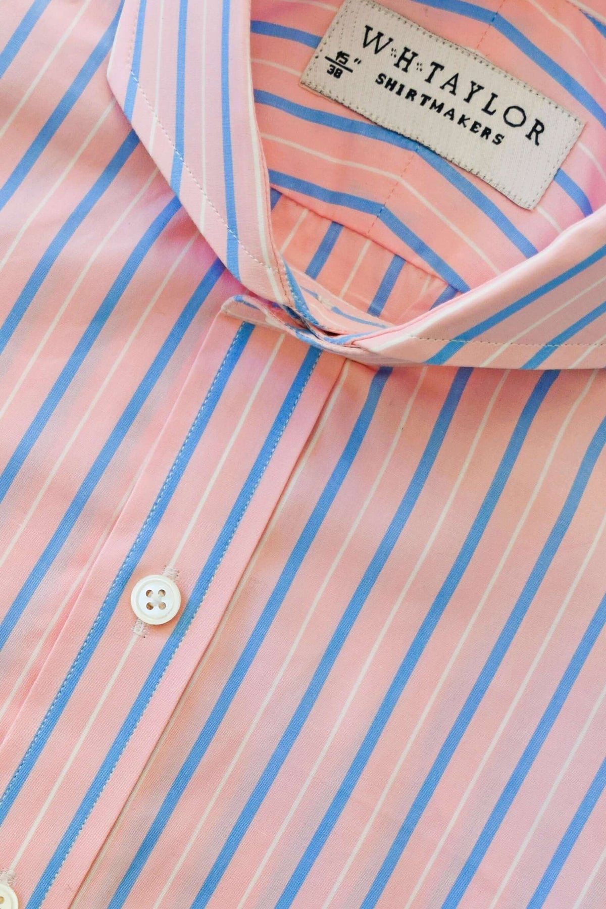 Pink & Blue Stripe Men's Bespoke Shirt by whtshirtmakers.com