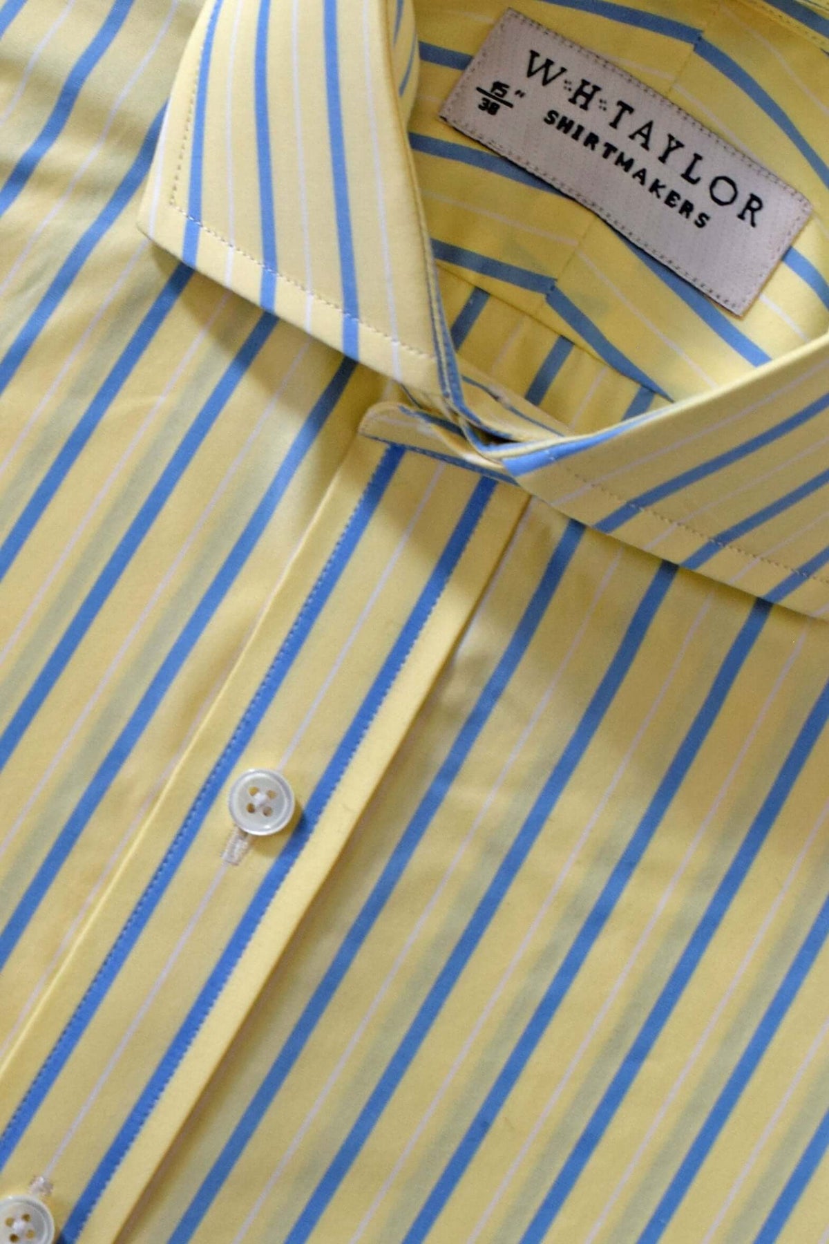 Yellow & Blue Stripe Men's Bespoke Shirt by whtshirtmakers.com