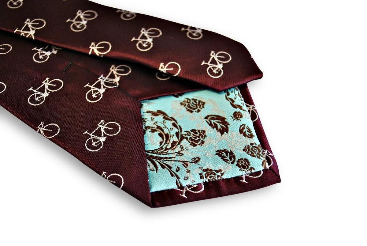 maroon mens tie with bicycle design by Frederick Thomas Handmade Mens Ties