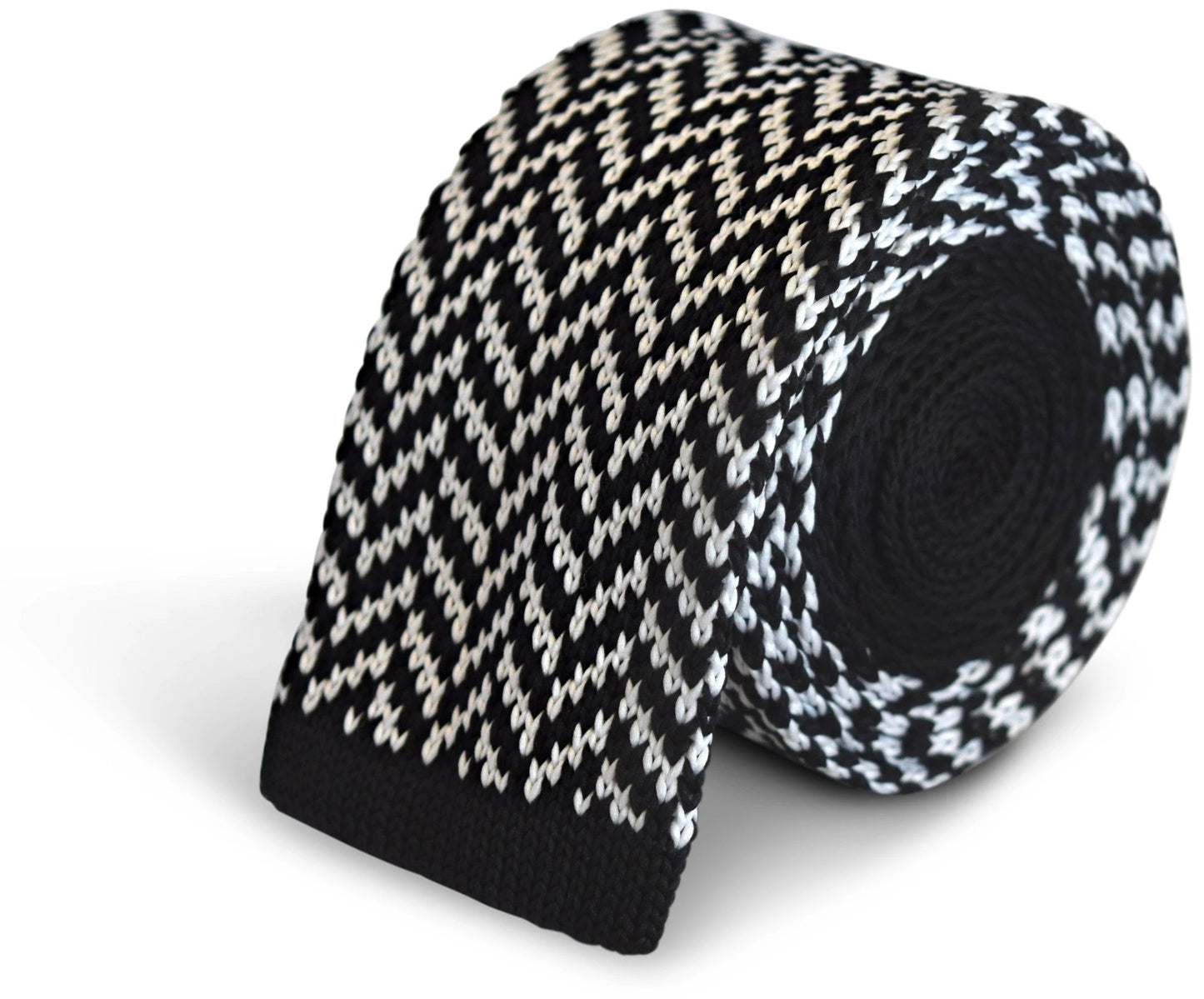 black and white herringbone knitted tie by Frederick Thomas Handmade Mens Ties