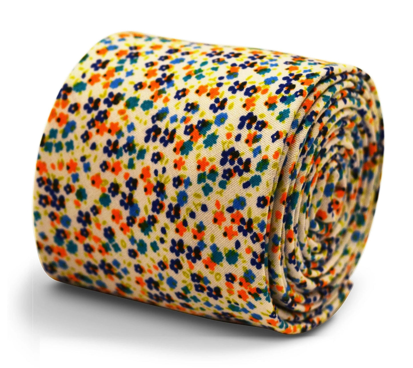 Blue and Orange Ditsy Floral Design 100% Cotton Tie by Frederick Thomas Handmade Mens Ties