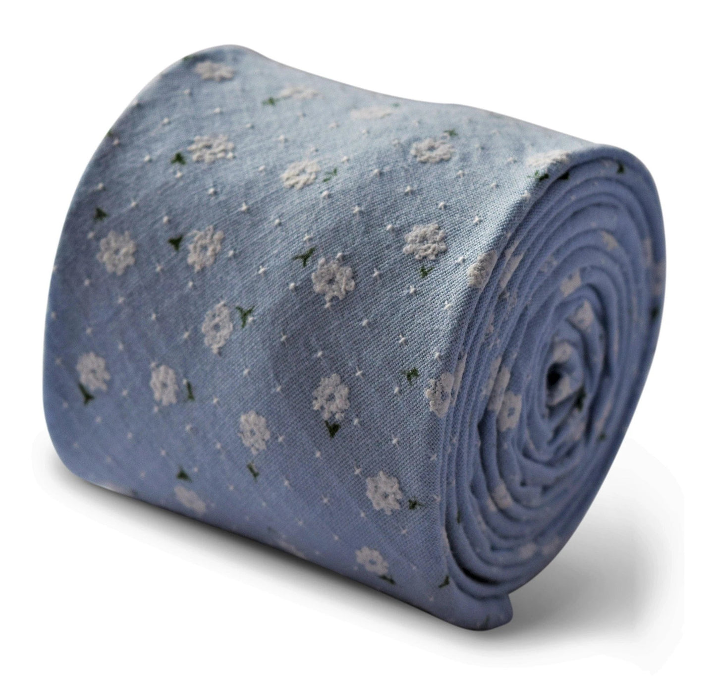 Light Pale Blue Floral Design Cotton Tie - Handcrafted By Frederick Thomas With A Subtle Floral Pattern by Frederick Thomas Handmade Mens Ties