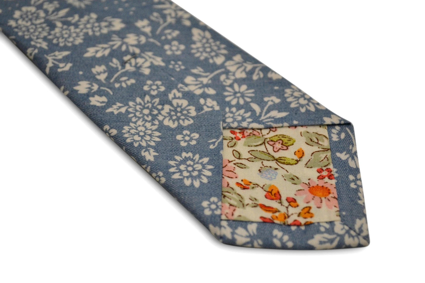 Frederick Thomas Medium Blue And White Flower 100 Percent Cotton Tie - Handmade Luxury For Subtle Professional Style by Frederick Thomas Handmade Mens Ties