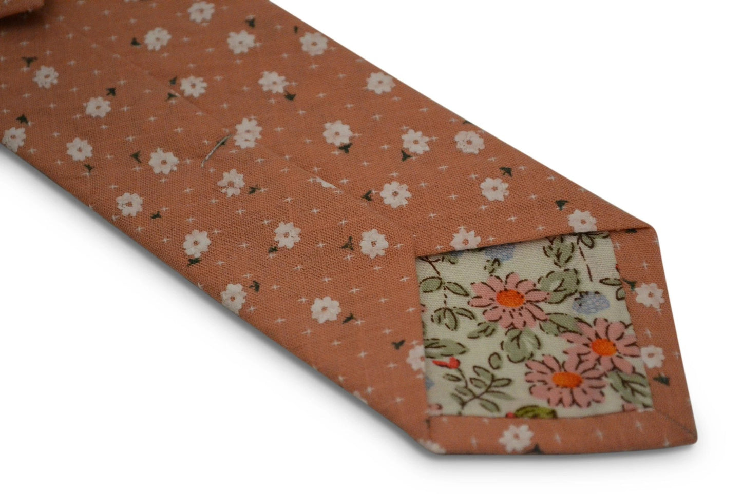 Dark Blush Coral Pink Cotton Tie With White Floral Design - Handmade Luxury For The Modern Professional by Frederick Thomas Handmade Mens Ties