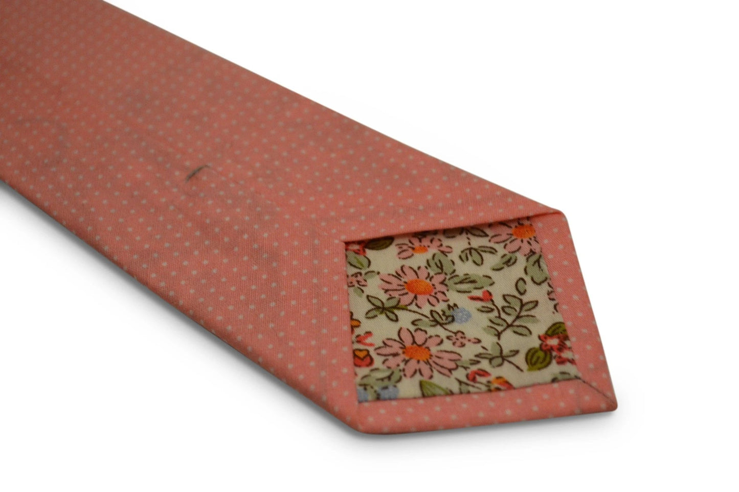baby pink with small white pin polka spot design cotton tie by Frederick Thomas Handmade Mens Ties