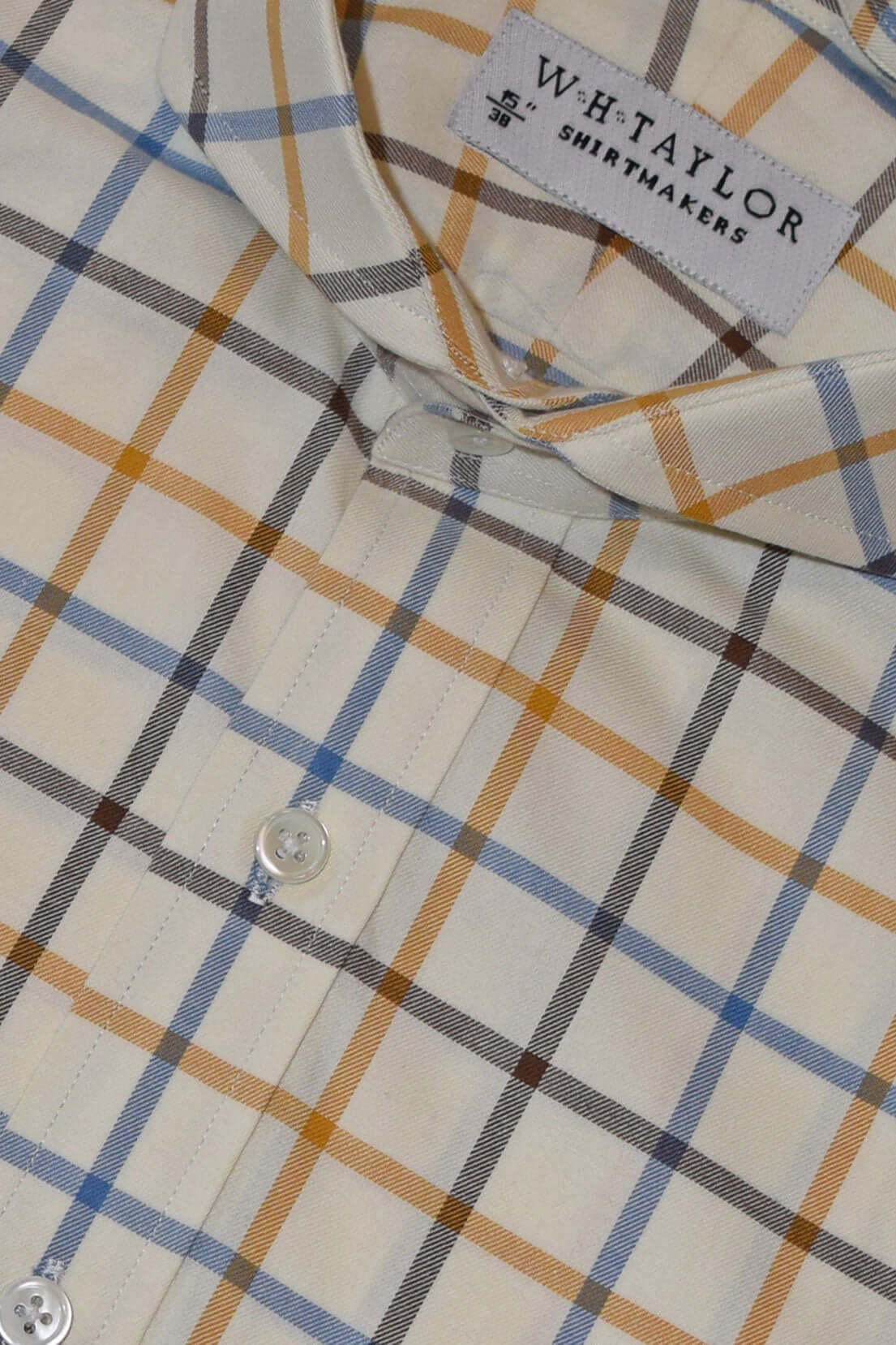 Blue, Brown & Tan Tattersall Check Poplin Men's Bespoke Shirt - Luxurious Lightweight Fabric For Sharp Everyday Style by whtshirtmakers.com