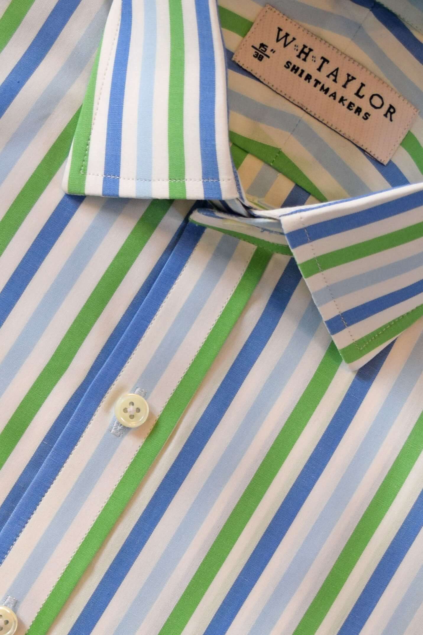 Blue Sky & Green Candy Stripe Men's Bespoke Shirt