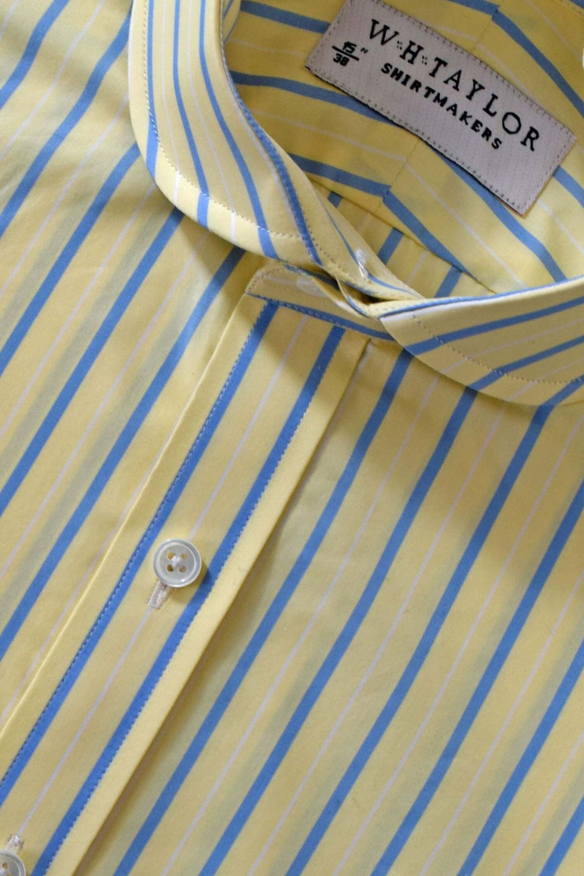 Yellow & Blue Stripe Men's Bespoke Shirt by whtshirtmakers.com