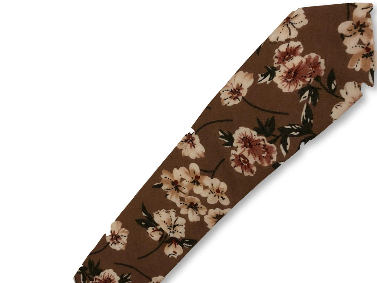 coffee brown with blush pink floral design cotton tie by Frederick Thomas Handmade Mens Ties