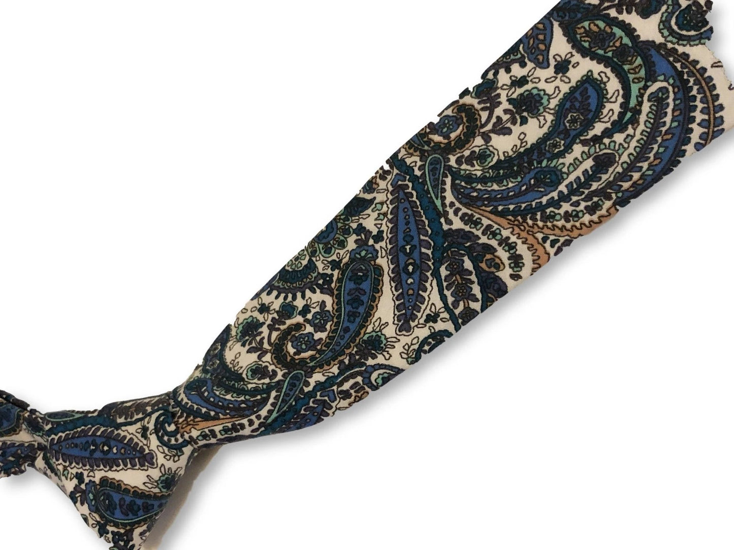 dark navy blue and turquoise blue paisley design cotton tie by Frederick Thomas Handmade Mens Ties