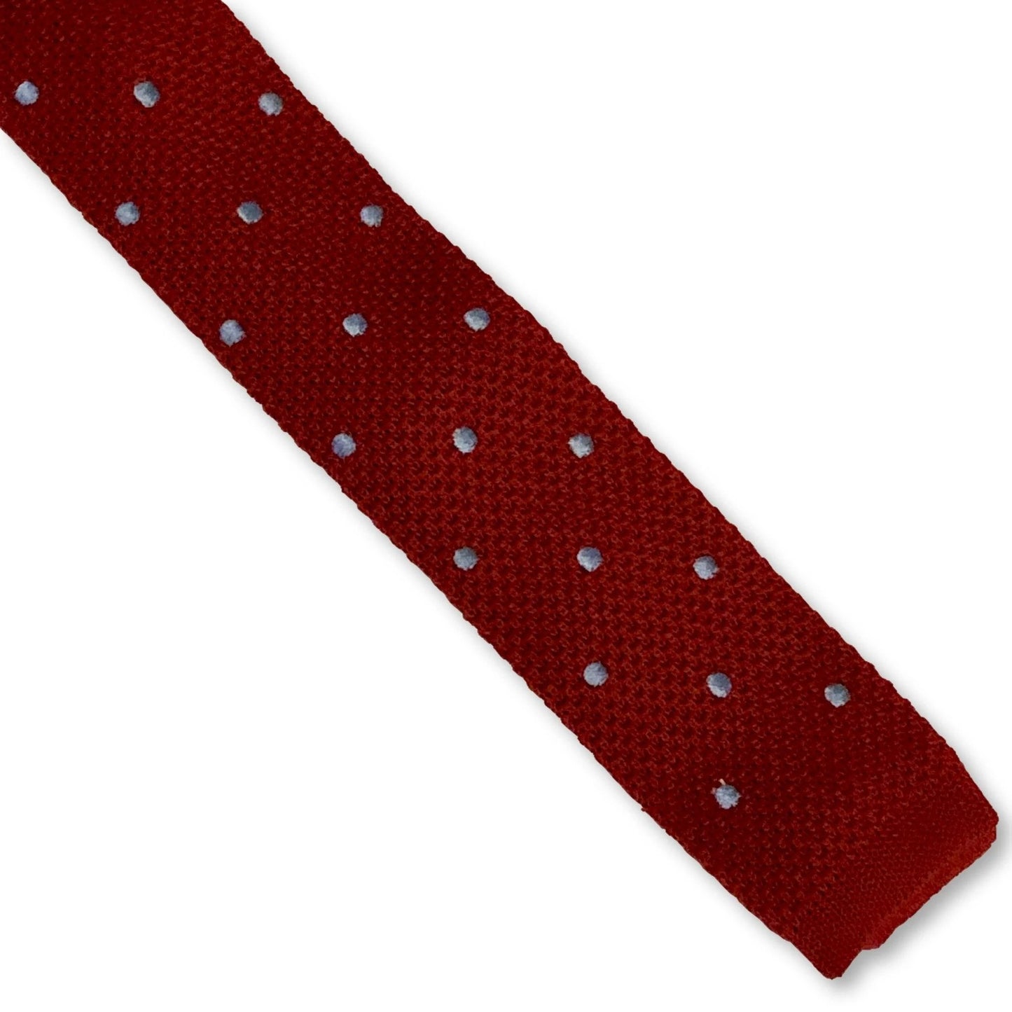 Dark Red And Baby Light Blue Spotted Knitted Tie - Handmade Texture For Modern Professionals by Frederick Thomas Handmade Mens Ties