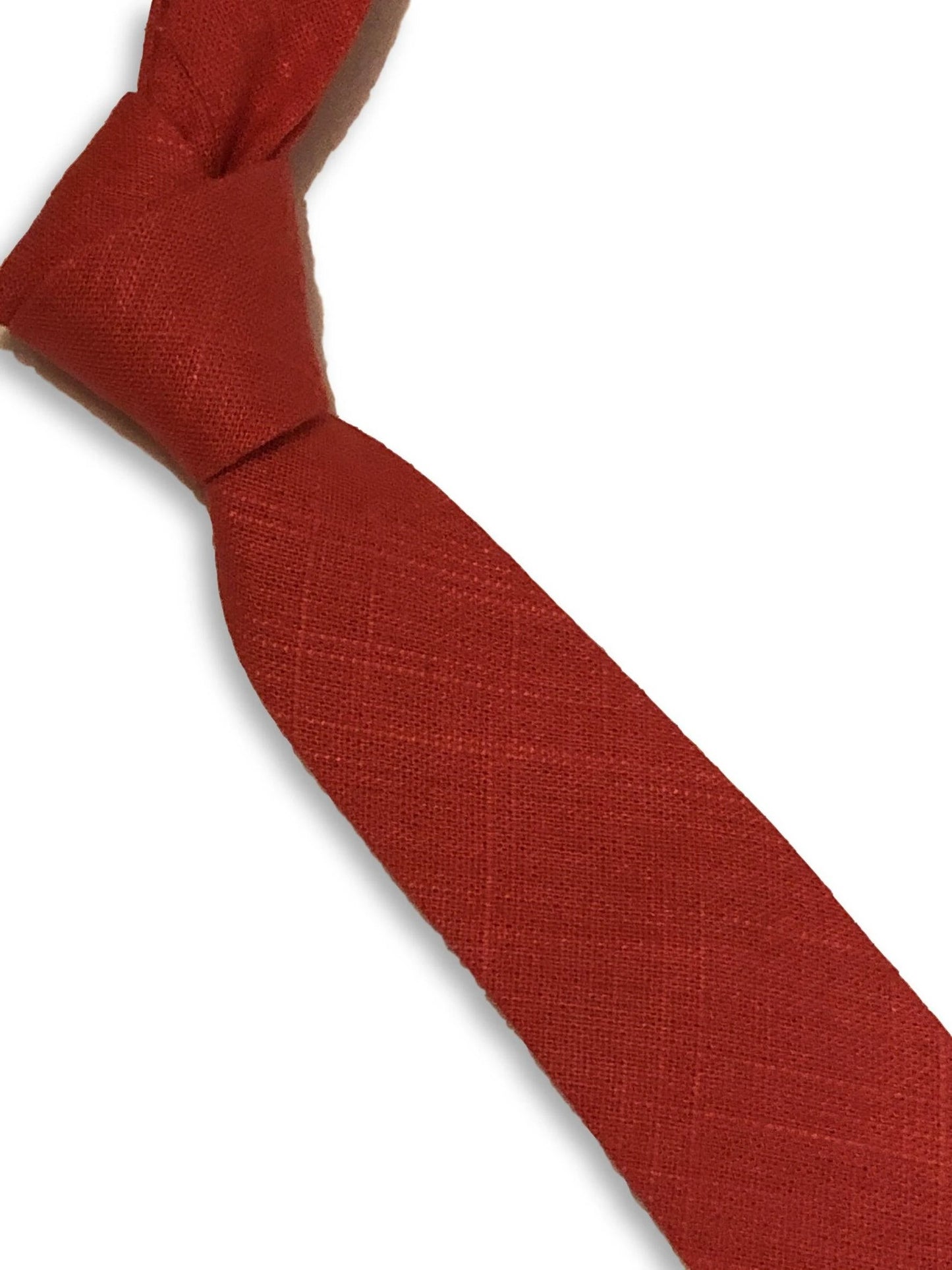 Bright Coral Pink Red Linen Tie By Frederick Thomas - Signature Floral Reverse Pattern For Distinctive Formal Style by Frederick Thomas Handmade Mens Ties