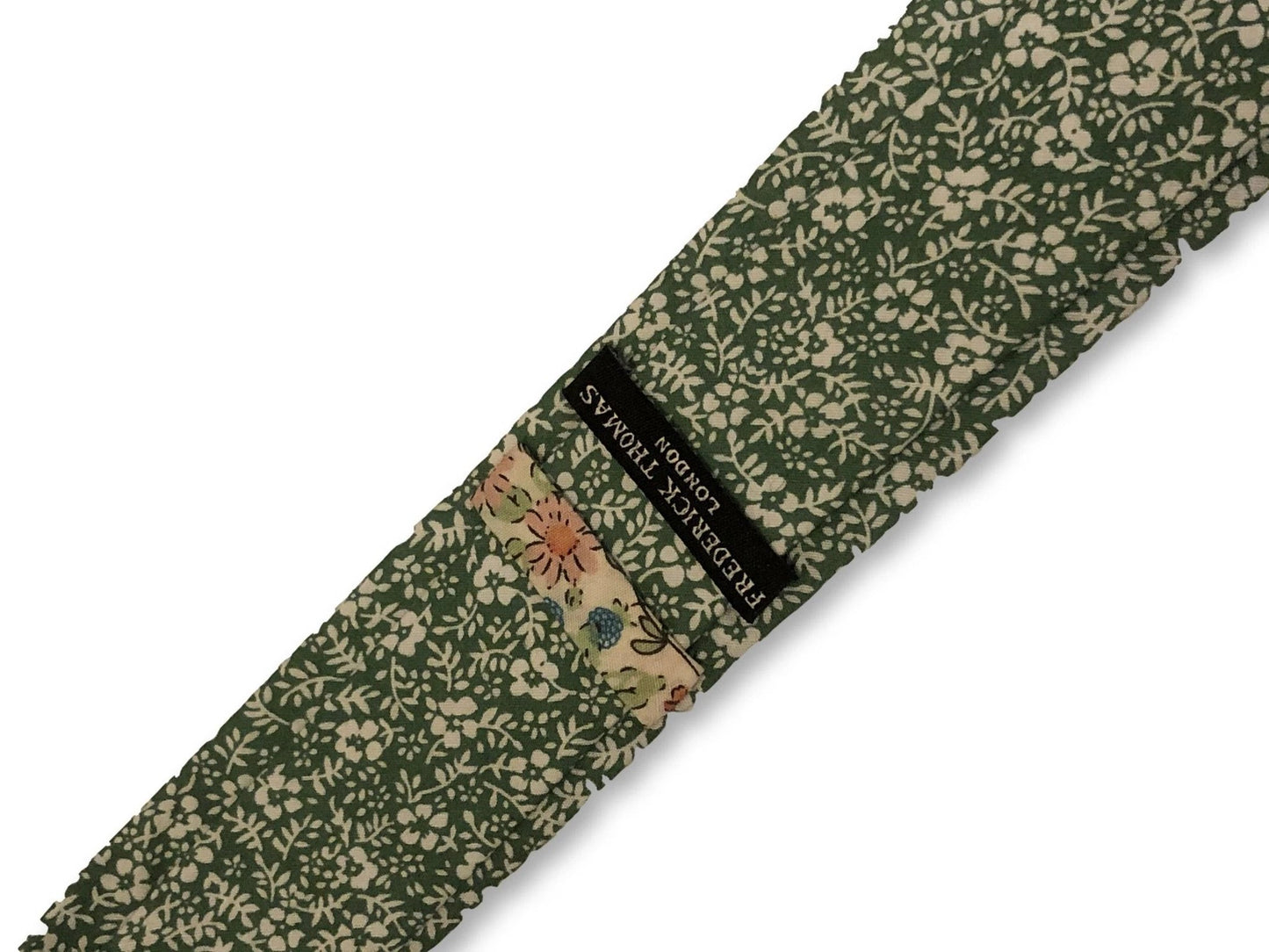Forest Green Cotton Tie With White Floral Design - Handmade Luxury For Quiet Sophistication by Frederick Thomas Handmade Mens Ties