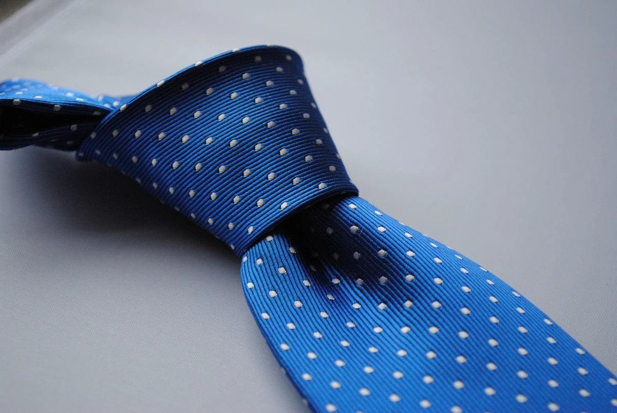 electric blue tie with white pin dots by Frederick Thomas Handmade Mens Ties