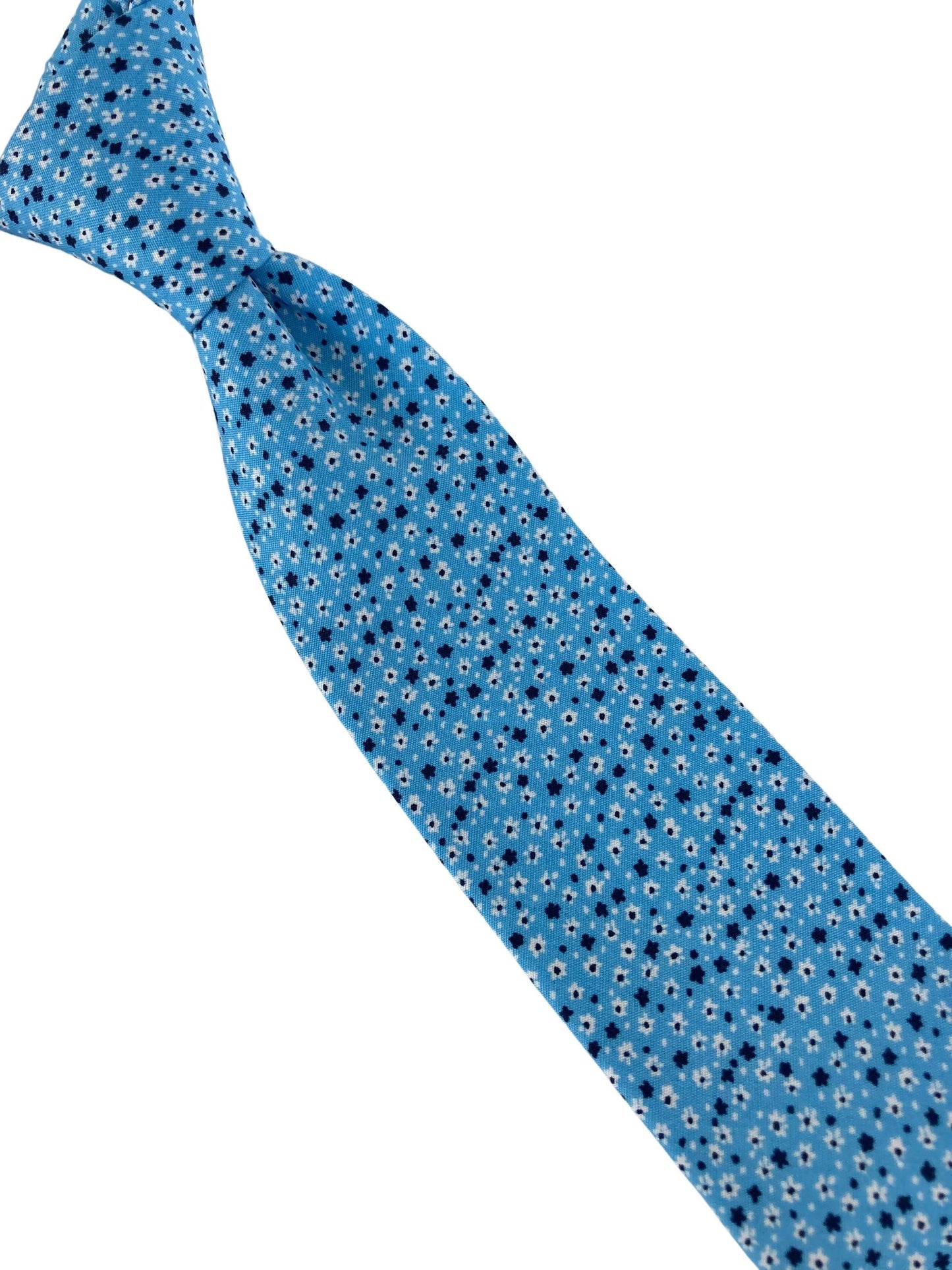 light pastel baby blue cotton tie with ditsy navy & white floral print by Frederick Thomas Handmade Mens Ties