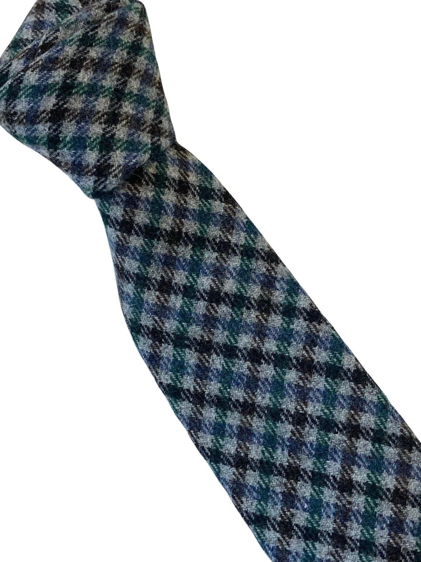 grey, blue, green & brown check tweed style 100% wool mens tie by Frederick Thomas Handmade Mens Ties