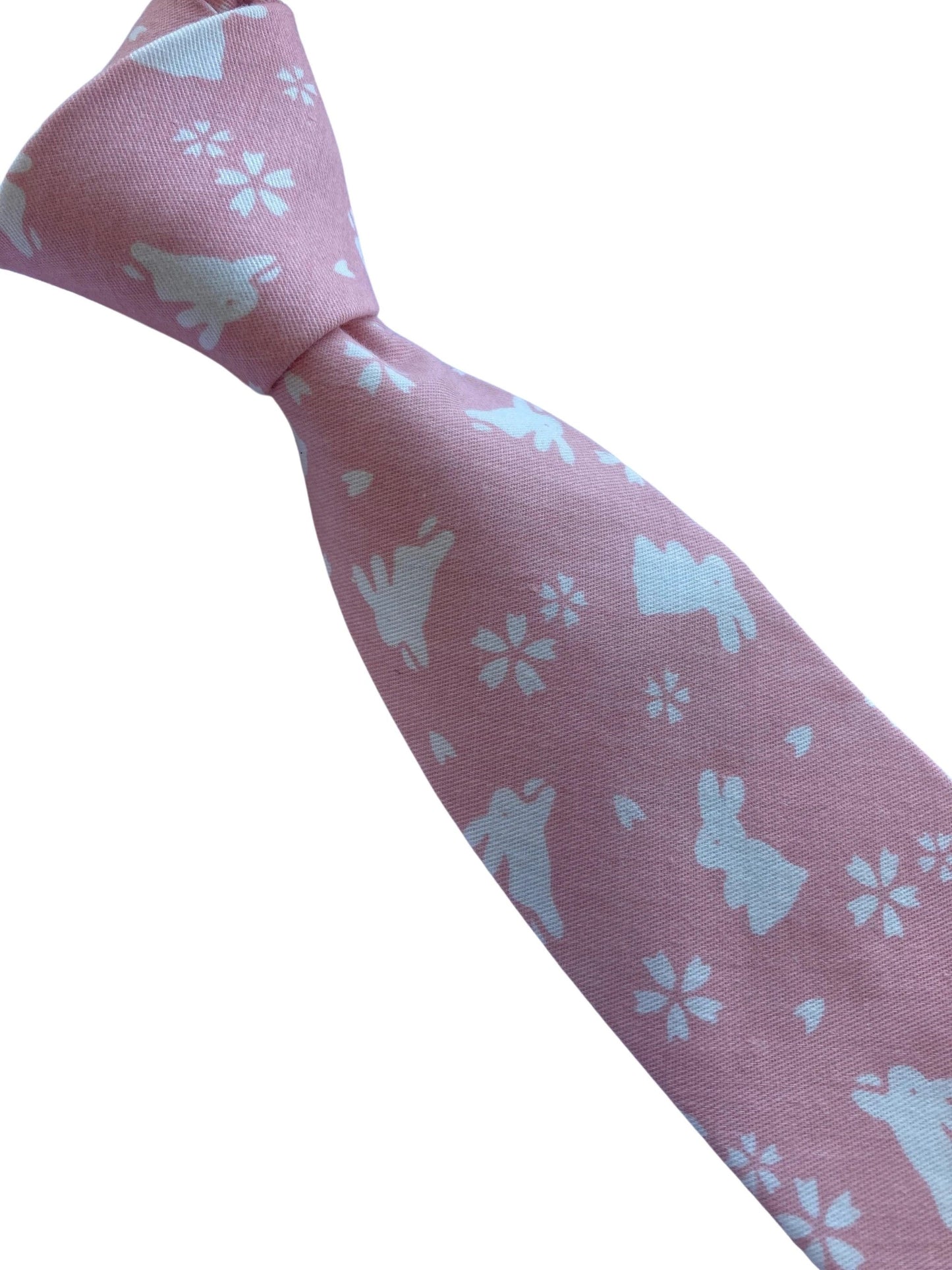 Baby Light Pink Cotton Tie With White Bunny Rabbit Design - Handcrafted By Frederick Thomas For Elegant Formal Wear by Frederick Thomas Handmade Mens Ties