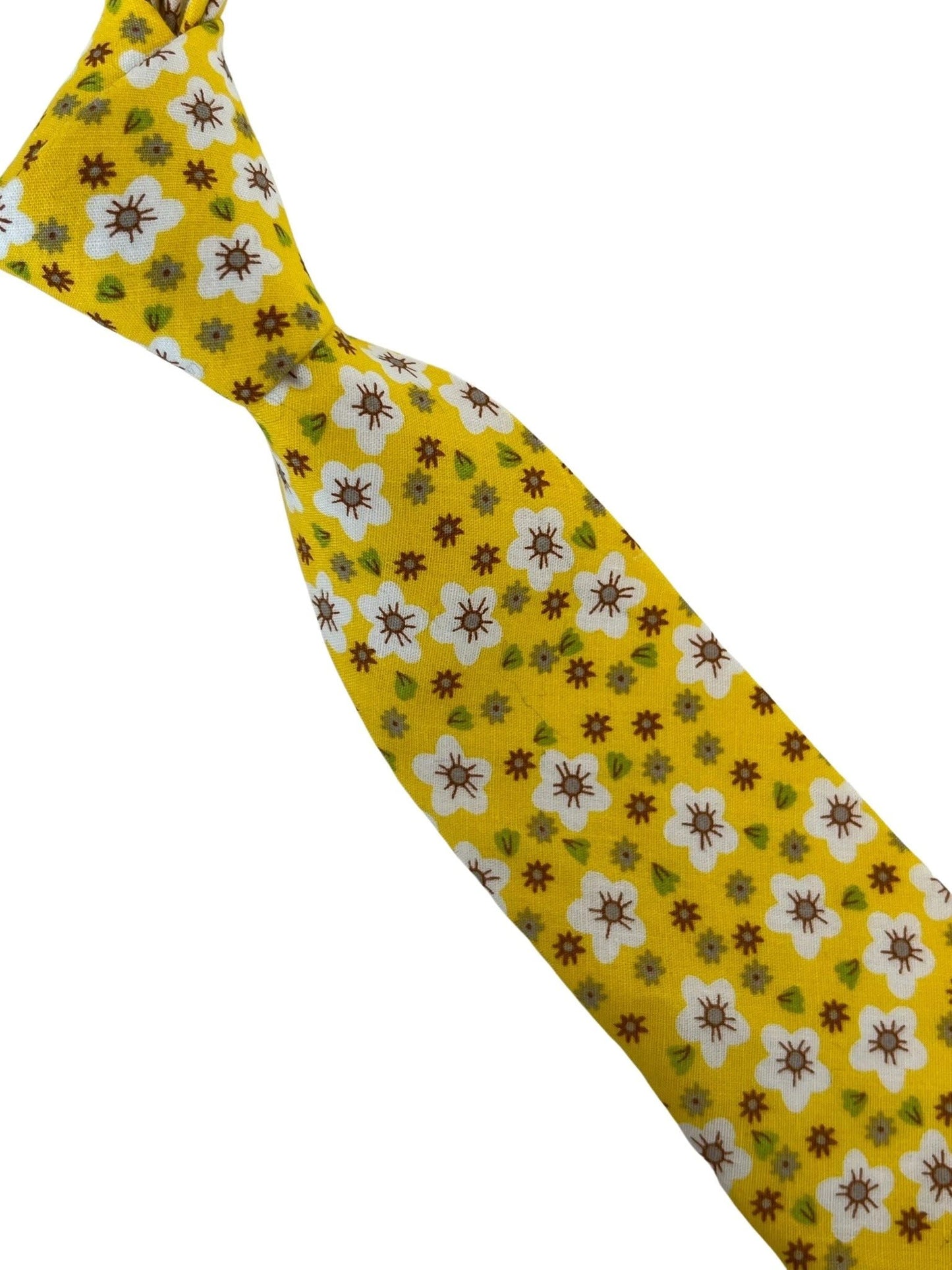 Mustard Gold Yellow Floral Men's Cotton Tie - Handcrafted Statement Piece For Subtle Confidence And Refined Style by Frederick Thomas Handmade Mens Ties
