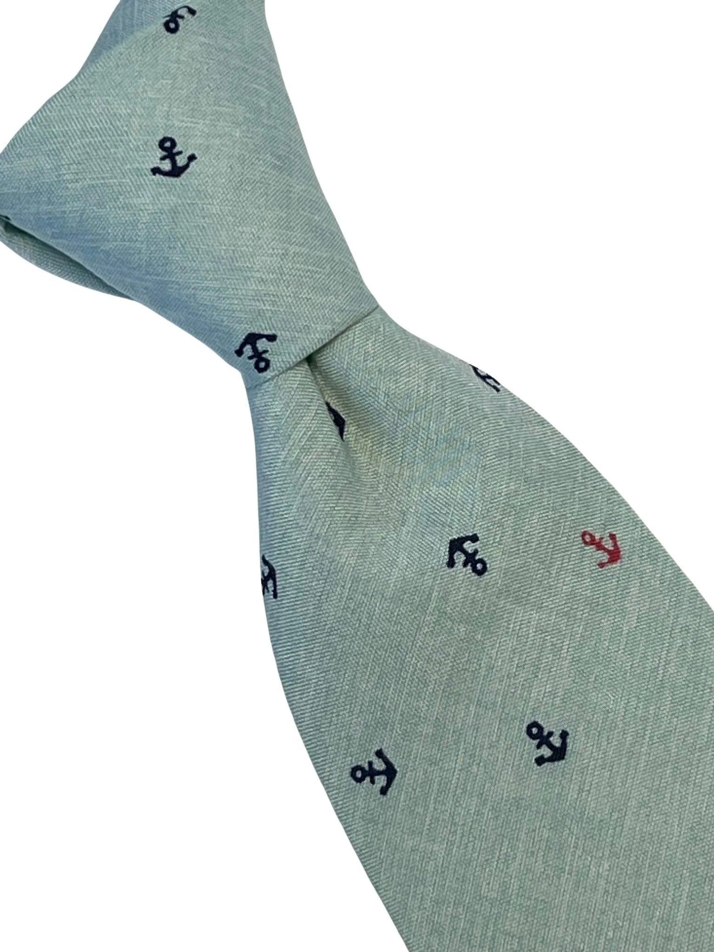 Frederick Thomas Duck Egg Pale Blue Green Cotton Tie With Nautical Anchor Design - Handmade Professional Style by Frederick Thomas Handmade Mens Ties