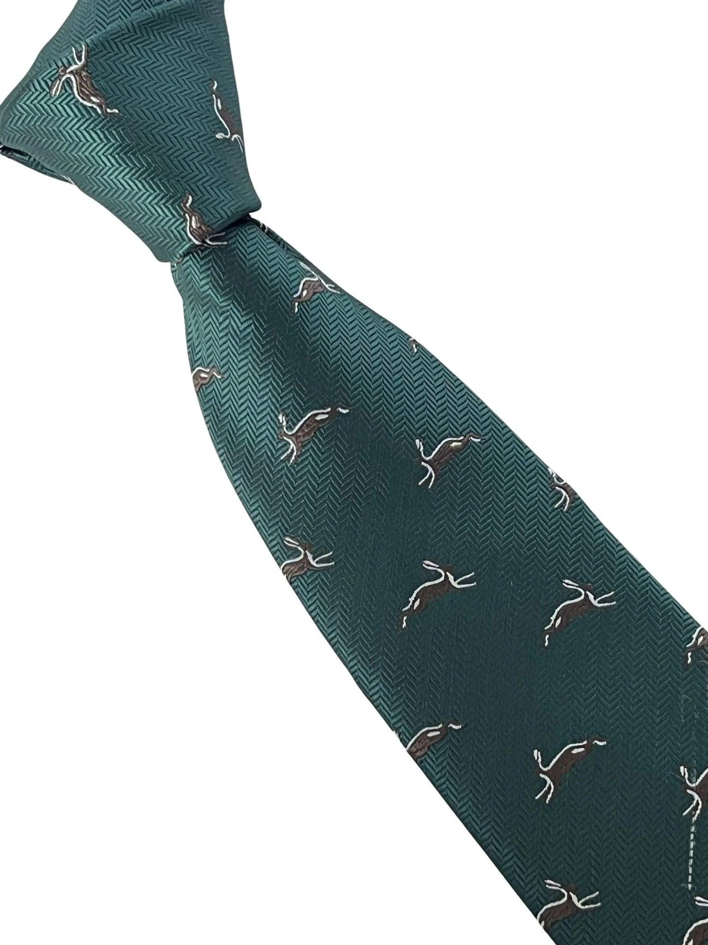 Frederick Thomas Handmade Dark Forest Green Tie - Woodland Hare Motif for Distinctive Gentleman Style by Frederick Thomas Handmade Mens Ties