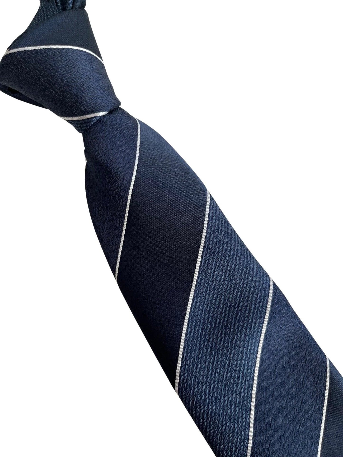 Frederick Thomas Navy And Medium Blue Classic Club Stripe Tie by Frederick Thomas Handmade Mens Ties