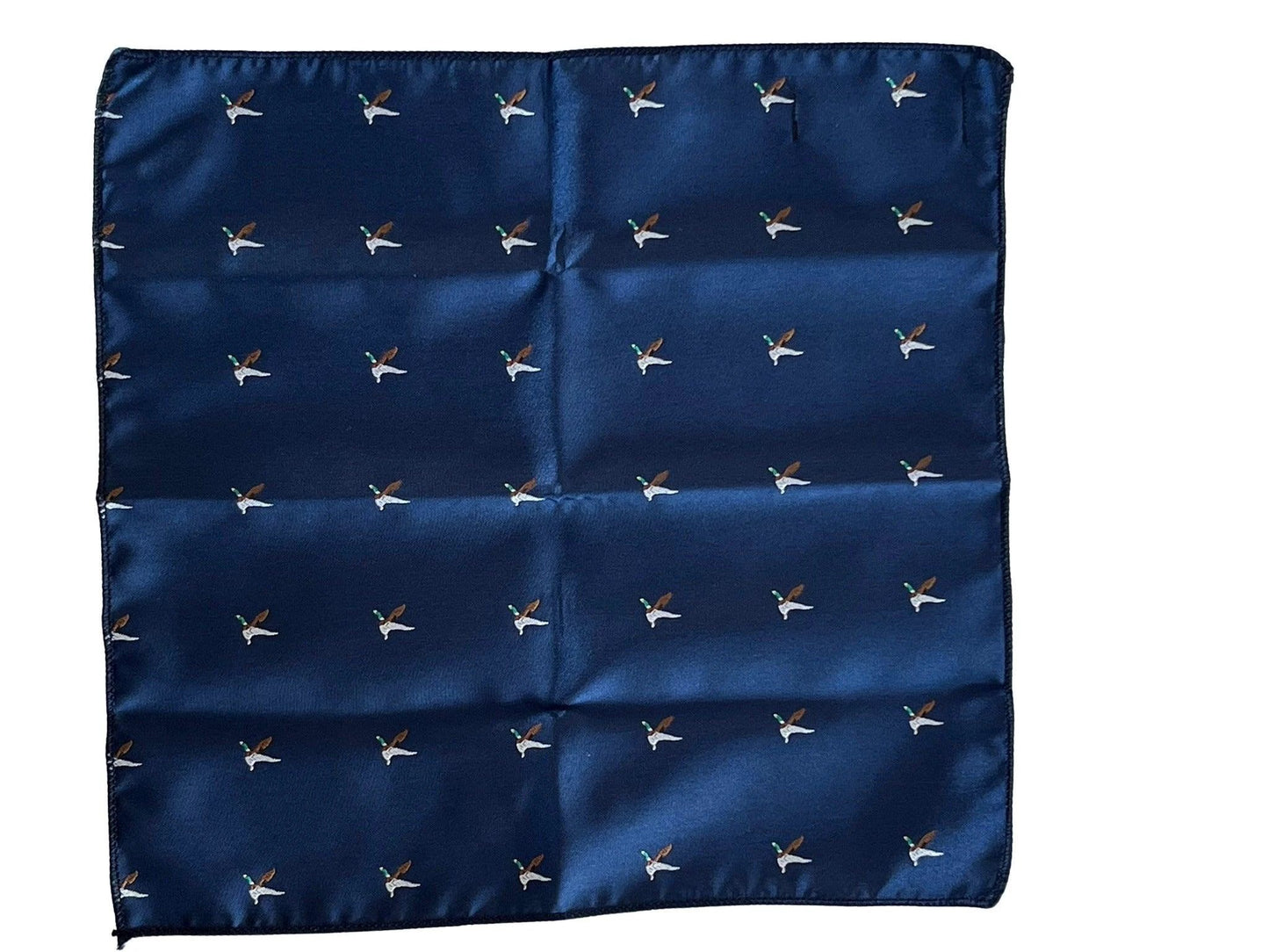 Frederick Thomas Navy Blue Pocket Square Embroidered Flying Hunting Duck Motif For Distinctive Formal Flair by Frederick Thomas Handmade Mens Ties