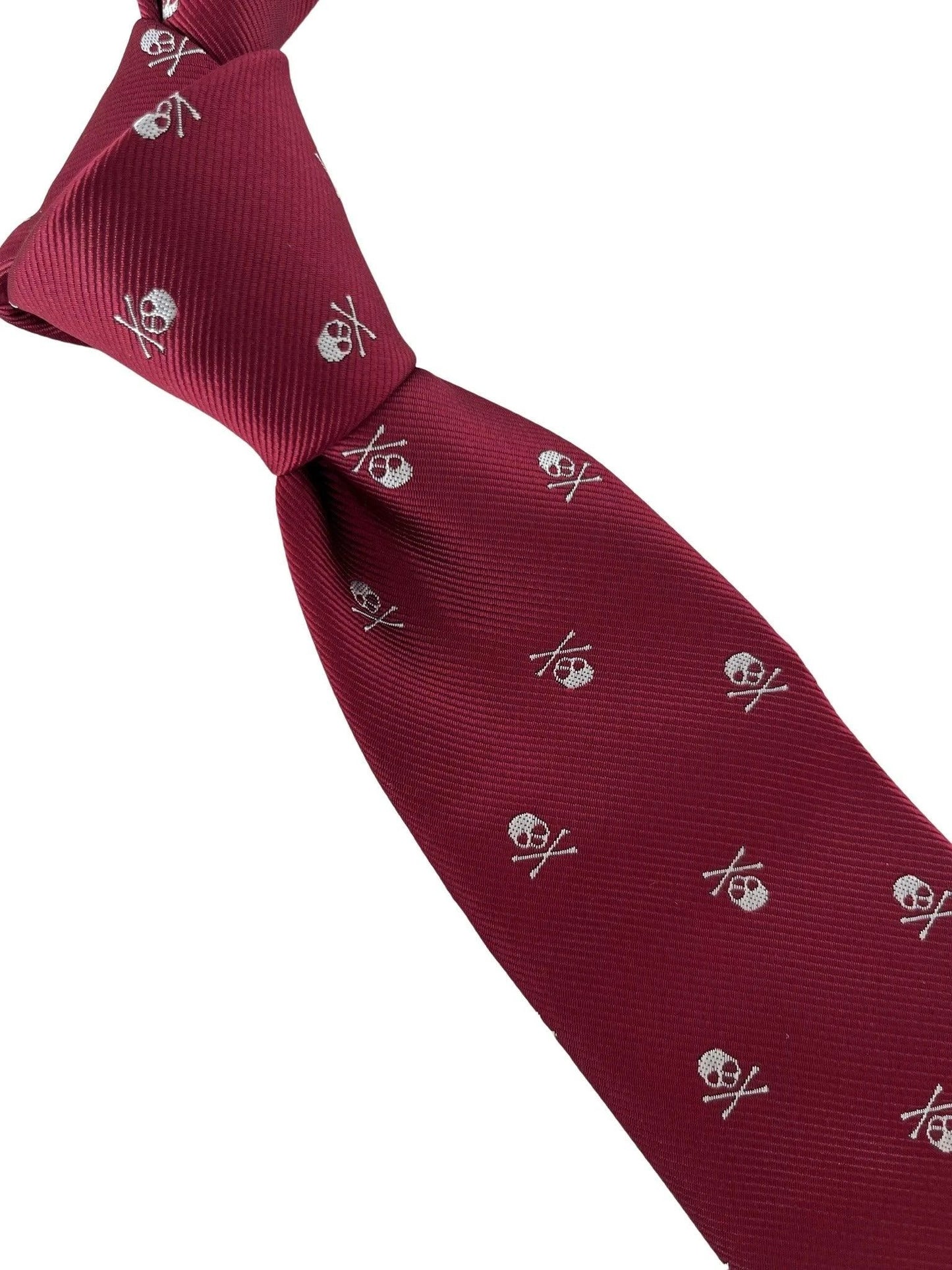 Dark Red Maroon Skull And Crossbones Tie By Frederick Thomas - Handcrafted Luxury For Statement Makers by Frederick Thomas Handmade Mens Ties