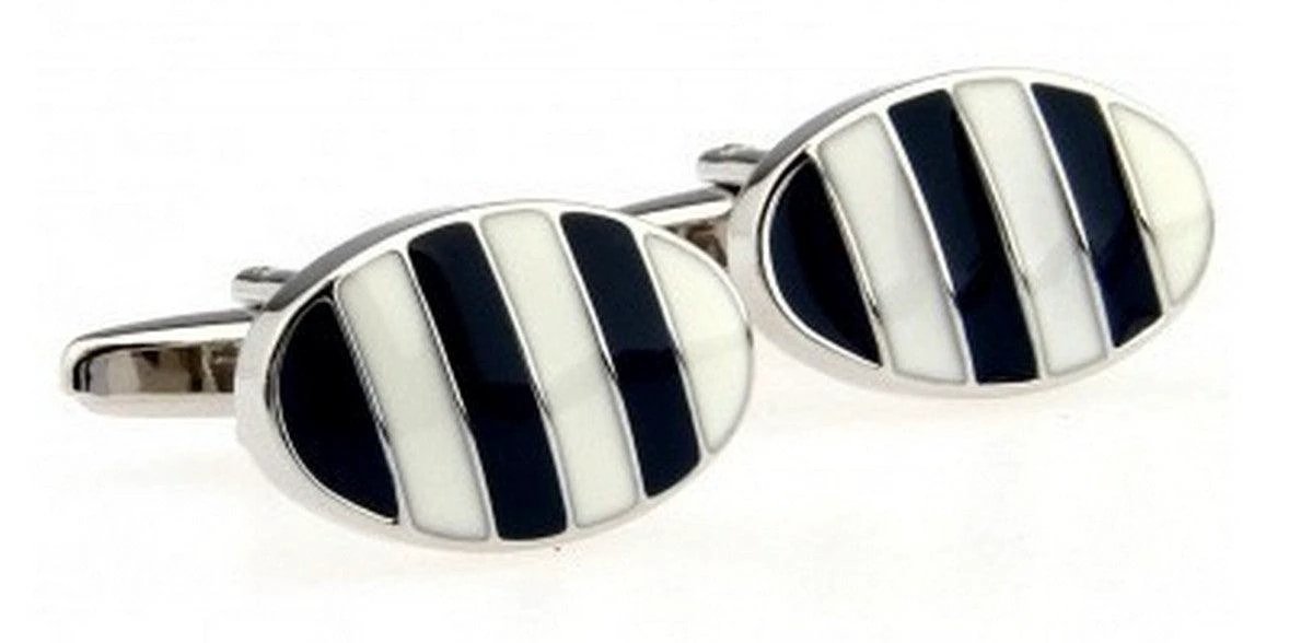 black & white striped oval cufflinks by Frederick Thomas Handmade Mens Ties