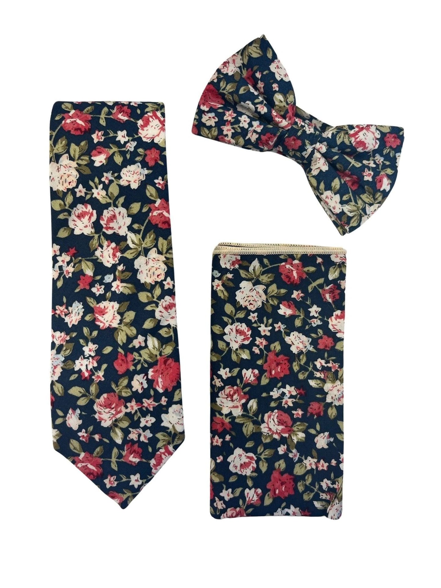 Navy with pink peony rose flower floral design cotton pocket square by Frederick Thomas Handmade Mens Ties