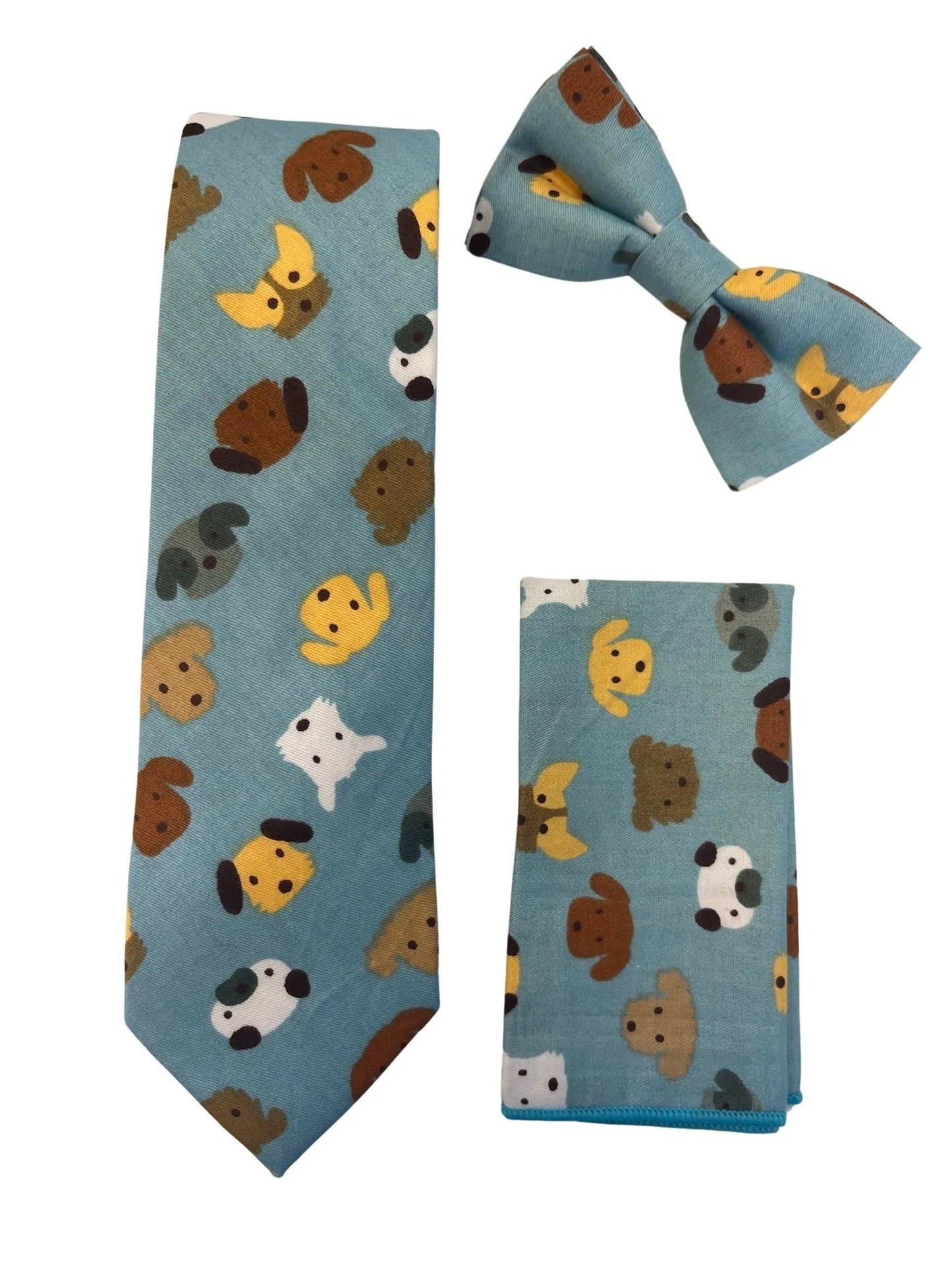 Medium Denim Blue Tie With Cute Dog Puppy Design - Handmade From Frederick Thomas For Refined Yet Playful Style by Frederick Thomas Handmade Mens Ties