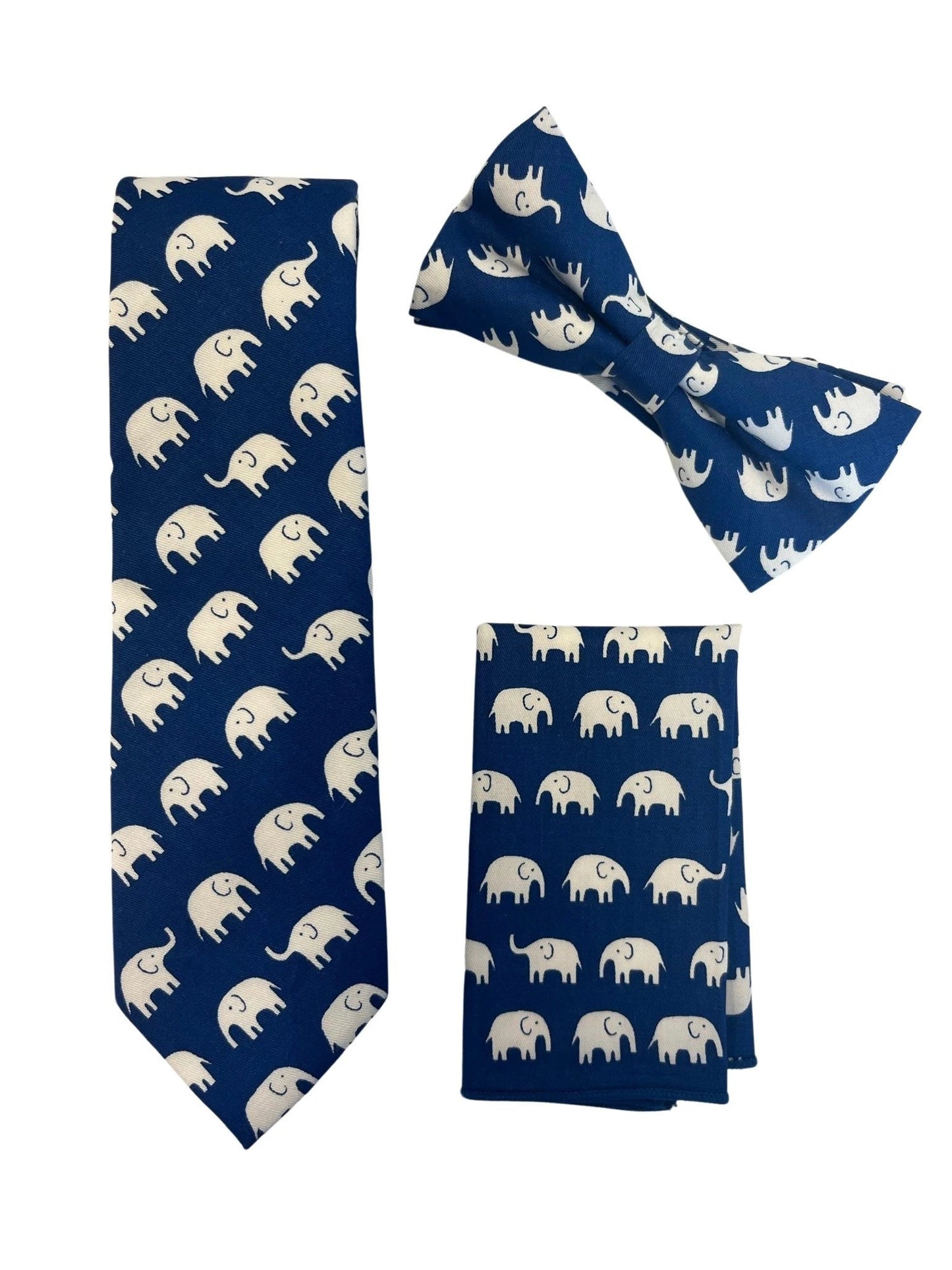 Navy dark blue adult bow tie with elephant design by Frederick Thomas Handmade Mens Ties