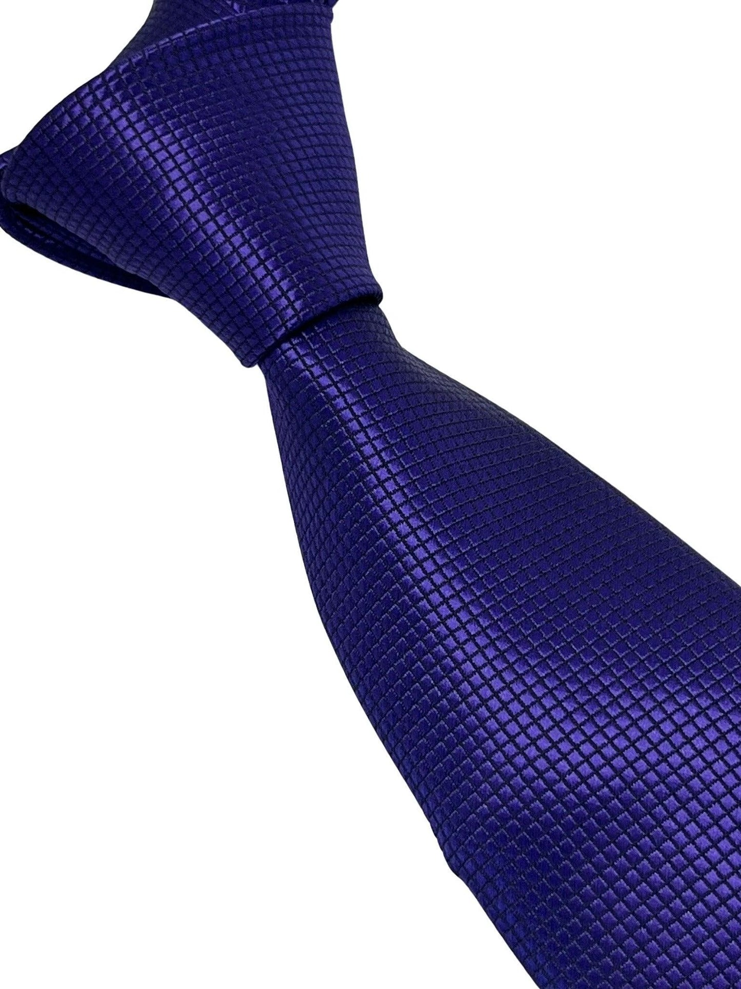 dark cadbury purple tie with subtle squared design by Frederick Thomas Handmade Mens Ties