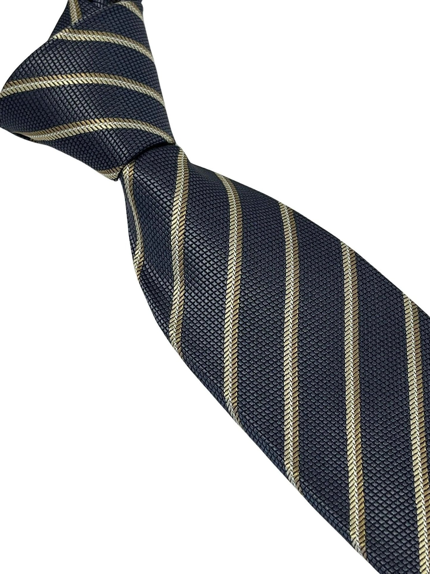 grey tie with honeycomb pattern & bronze stripe by Frederick Thomas Handmade Mens Ties