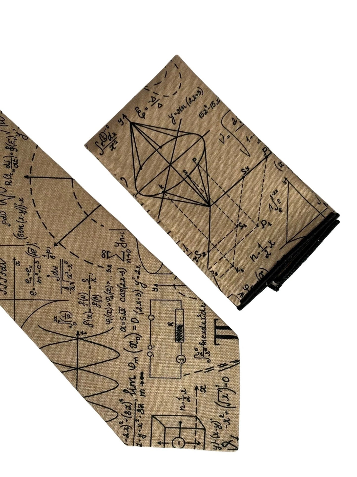 Frederick Thomas Maths Equation Beige Gold Pocket Square - Handmade 100% Cotton With Subtle Gold Maths Equation Motif by Frederick Thomas Handmade Mens Ties